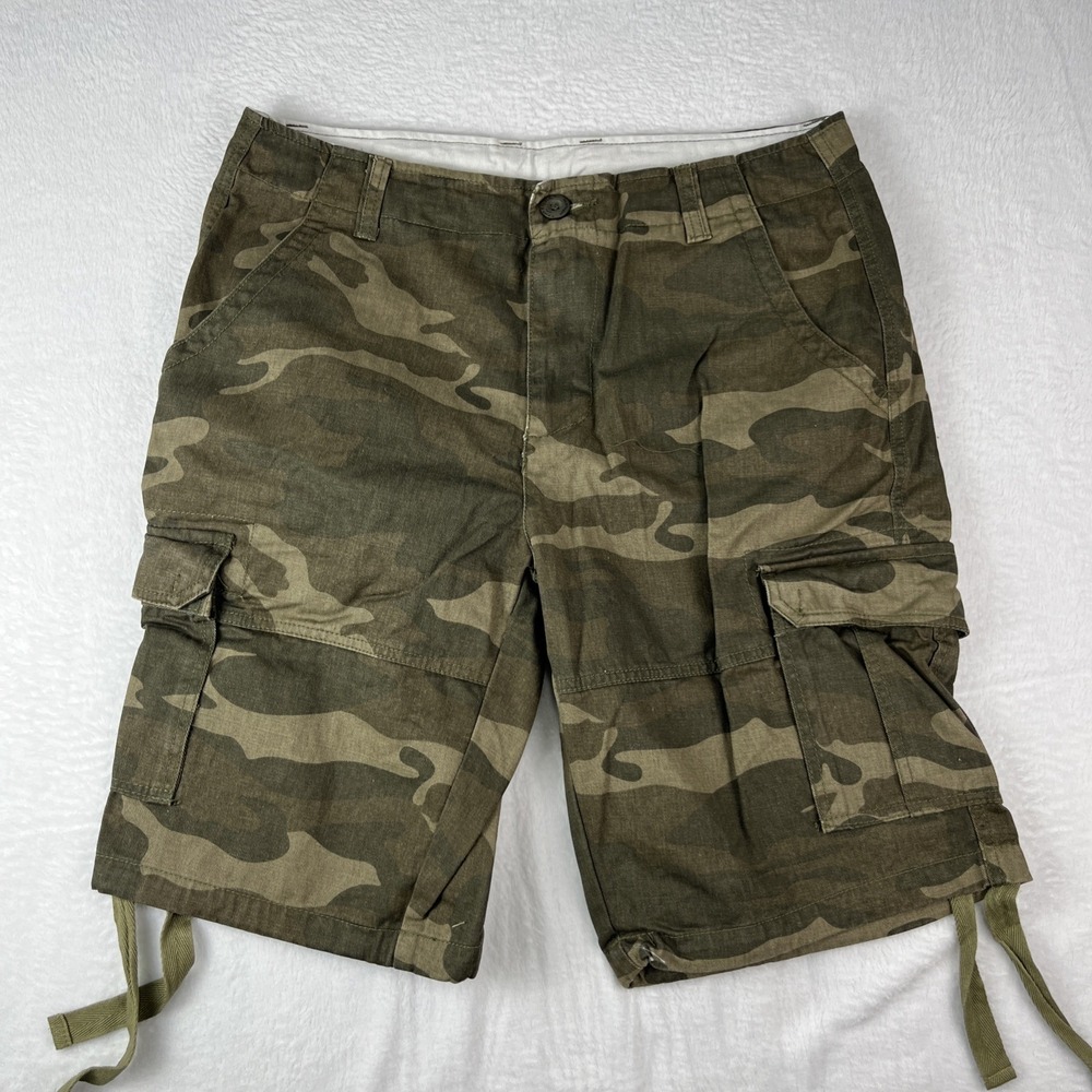 Mens Cargo Short 34 Multicolor Camouflage Flat Front Outdoor Hunting Utility